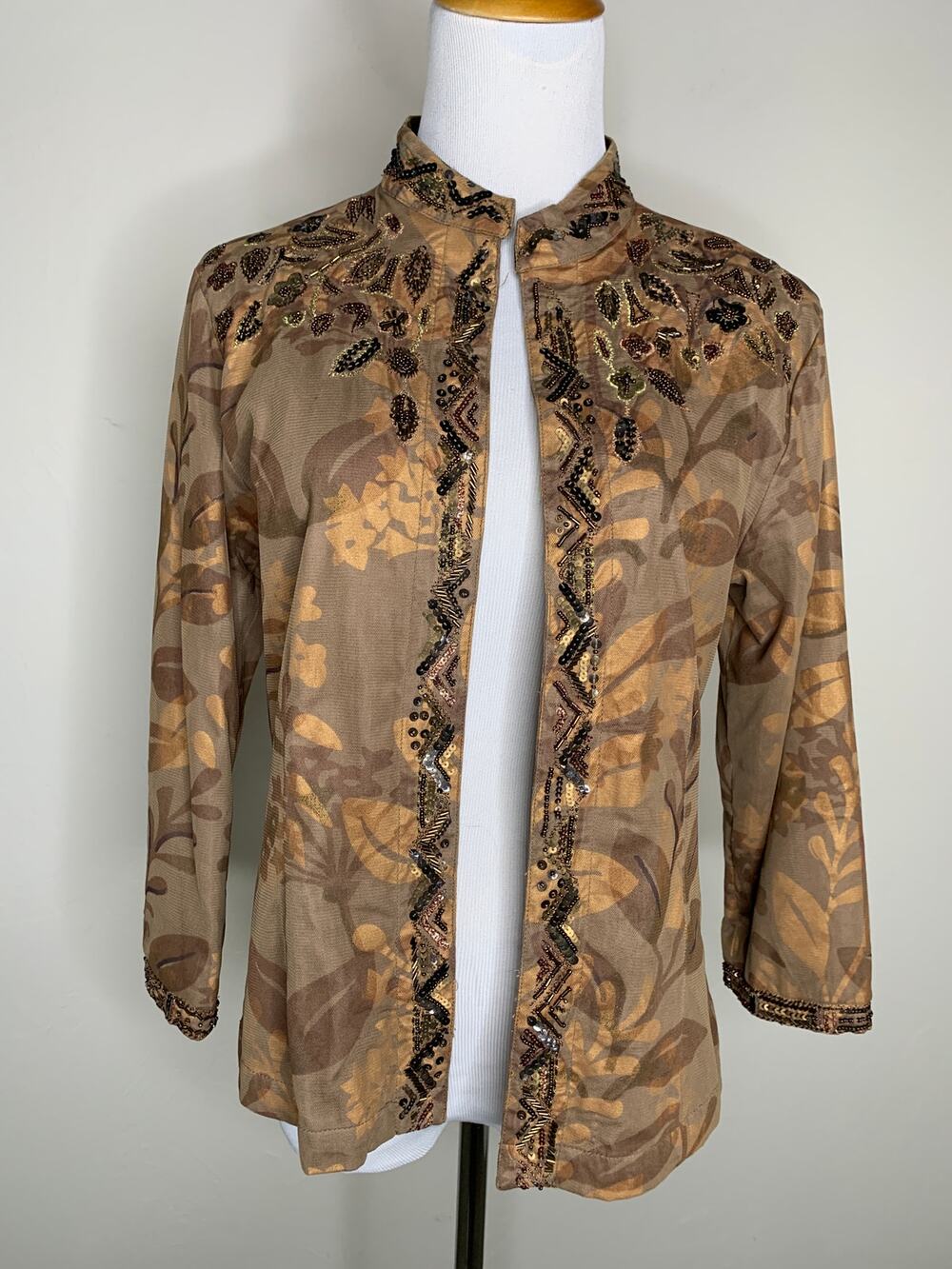Chico's Design Tan Copper Beaded Blazer Sz XS